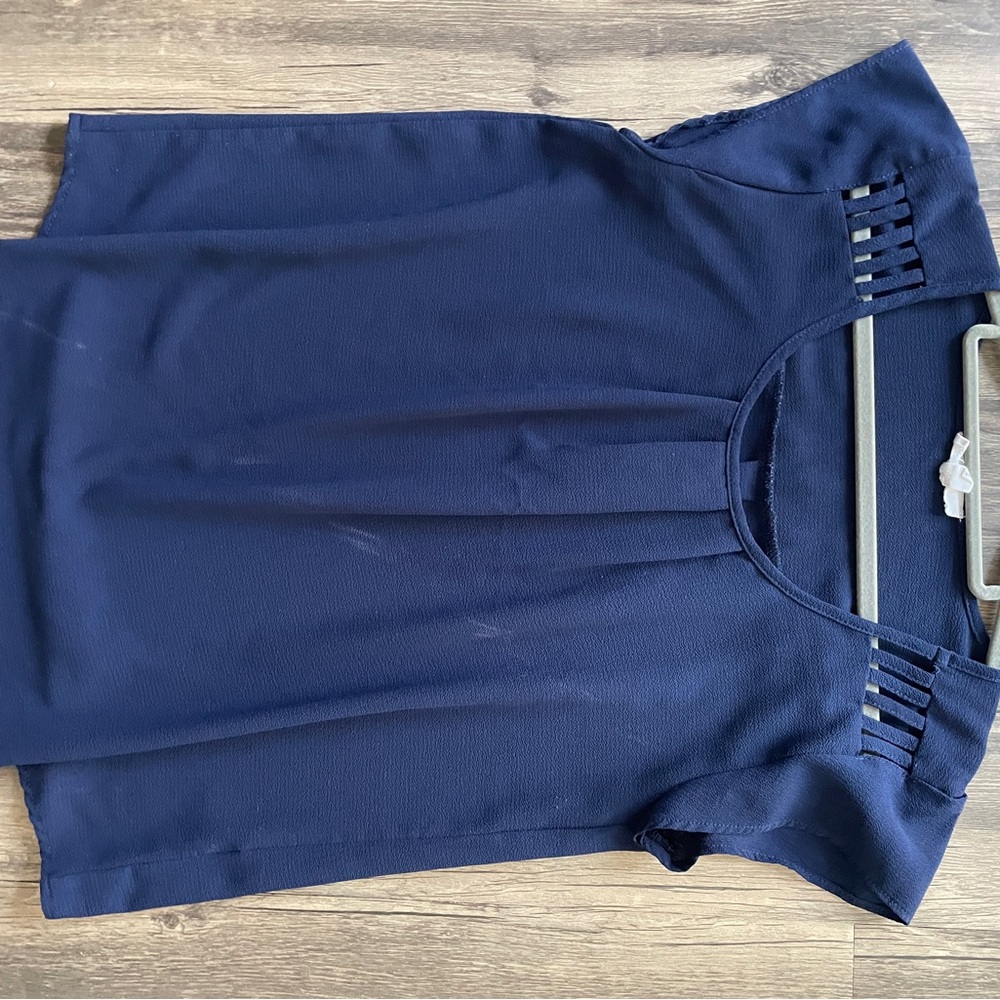Mine Navy Blue Women's Blouse with Pleated Neckline